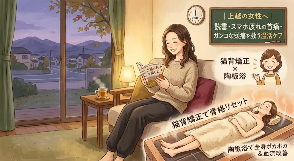 上越の女性へ|読書・スマホ疲れの首痛・ガンコな頭痛を救う温活...